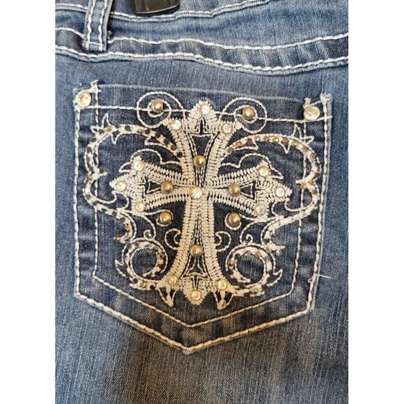 Earl Jeans Juniors Sz 11 Womens 4/6 Straight Leg Ankle Cuff Bling Pockets, CUTE! - Picture 4 of 13